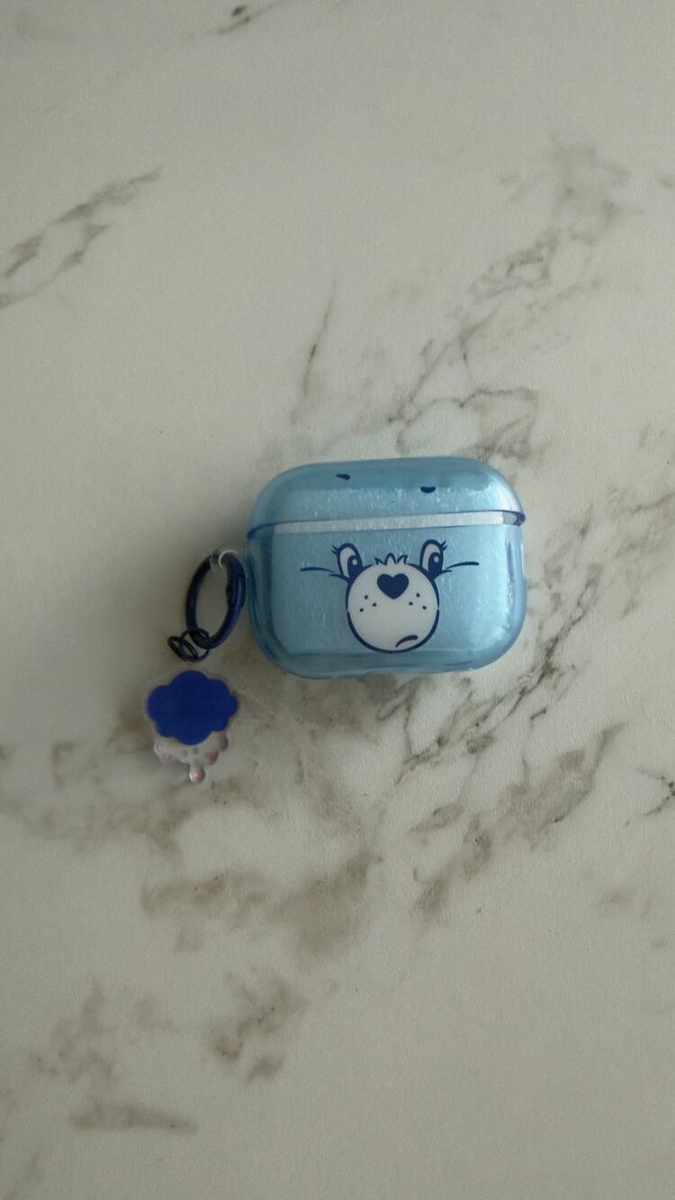 Care Bears Grumpy Bear Clear Blue AirPods Pro Case Cover & Charm Ring NEW